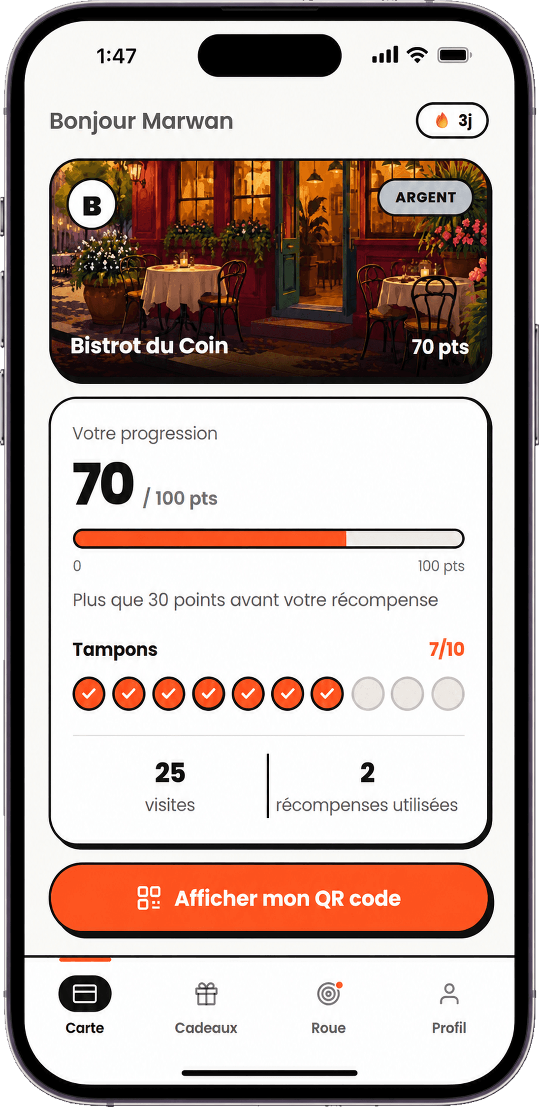Carte de fidélité Fidelity — points et tampons du client