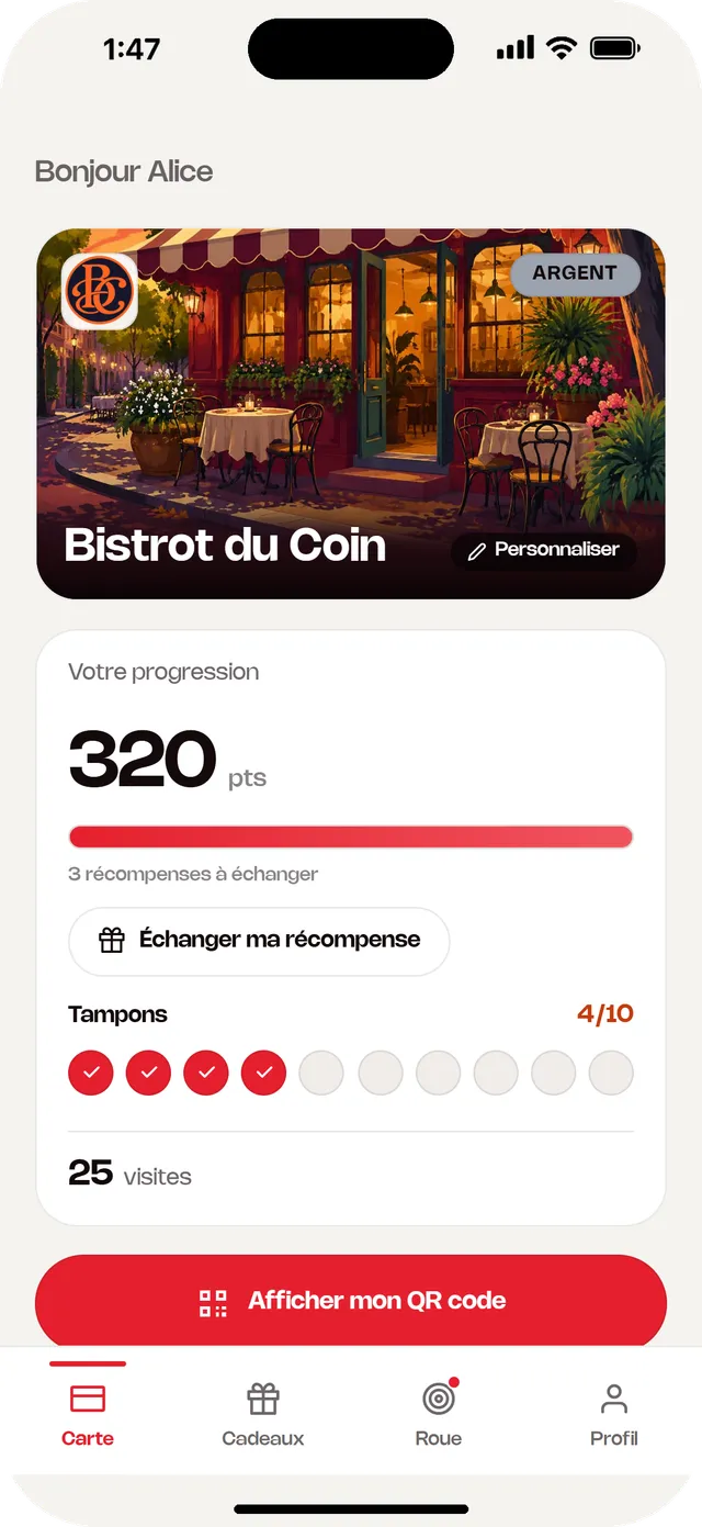 Carte de fidélité Bistrot du Coin dans l'app Fidelity