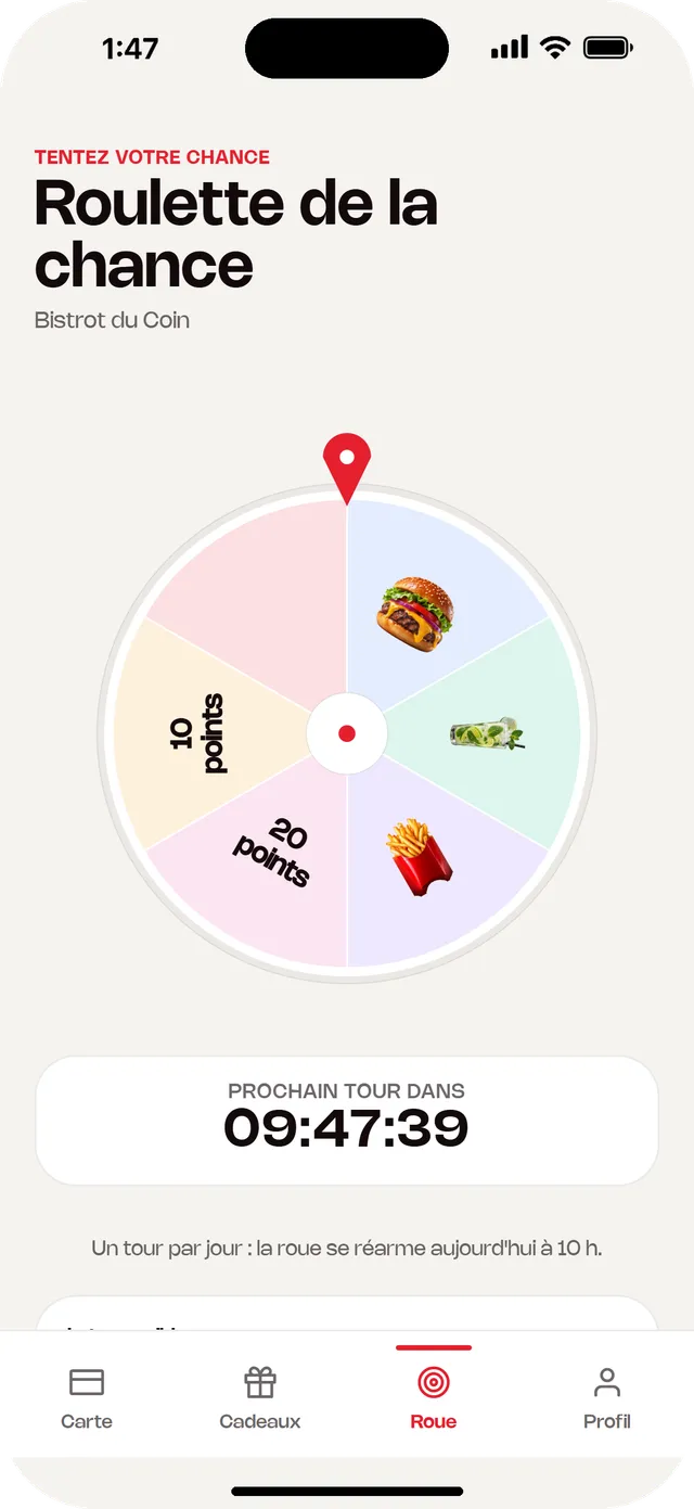 Roulette de la chance dans l'app Fidelity