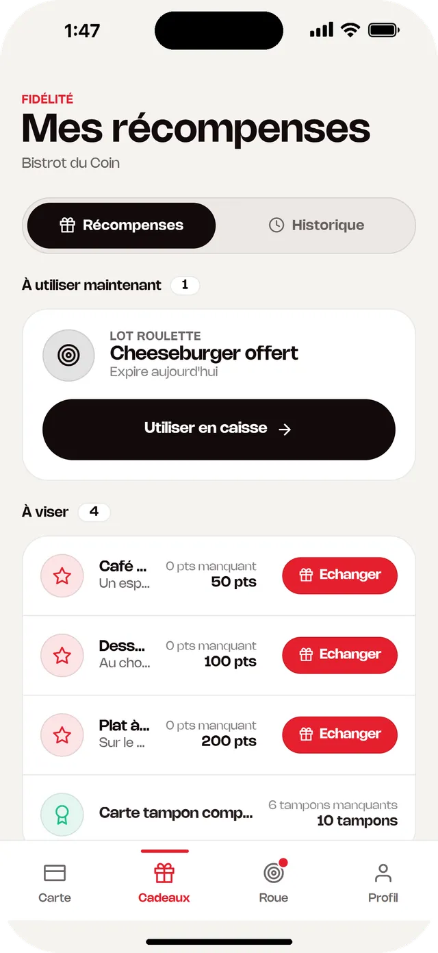 Récompenses à utiliser en caisse